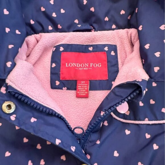 Toddler Girl London Fog Fleece Lined Pink Heart Print Navy Blue Jacket-Size 3T‎ - Picture 8 of 9